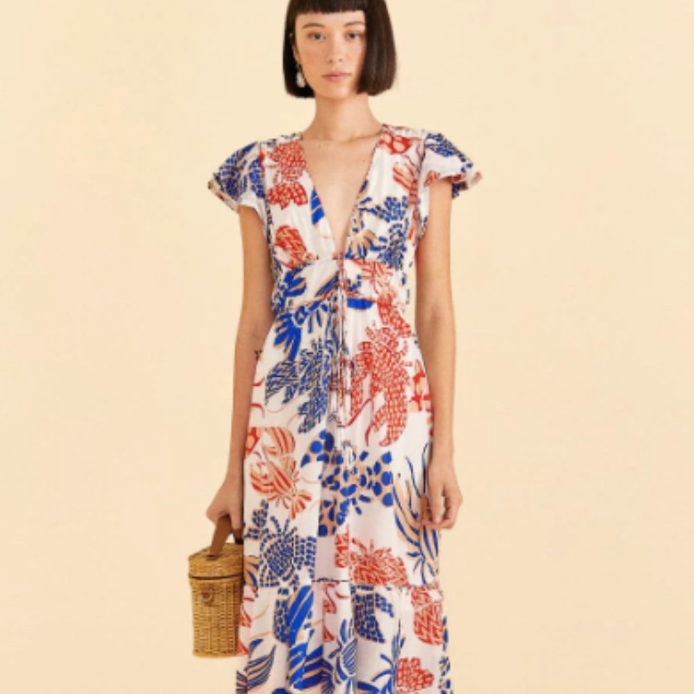 Farm Rio Mixed Lobsters Midi Dress Size Medium NWT